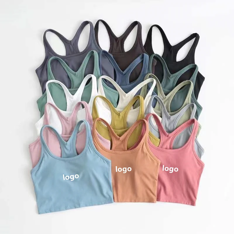 

2022 New Fashion Women's Longline Sports Bra Wirefree Padded Medium Support Yoga Bras Gym Running Workout Tank Tops, 18 colors