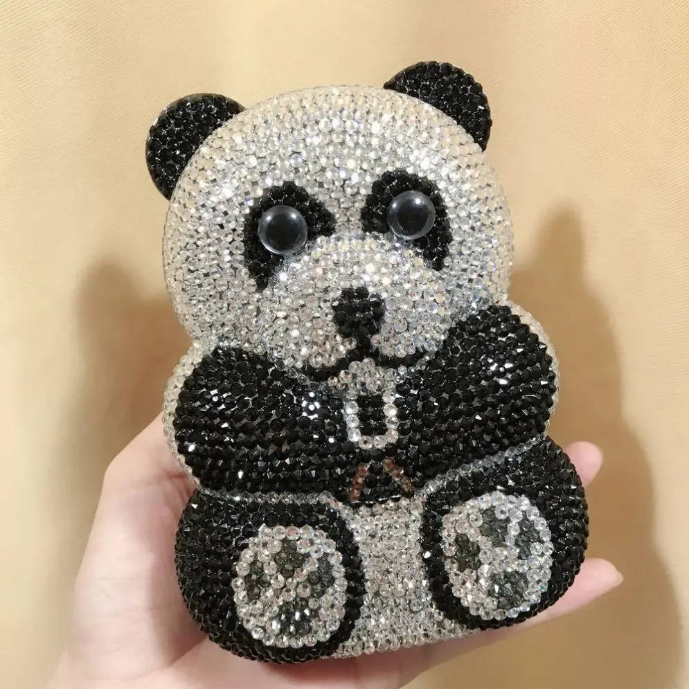 

Panda Shaped Handbag Purse Women Diamond Clutch Animal Bear Shaped Bling Evening Bag, Customized