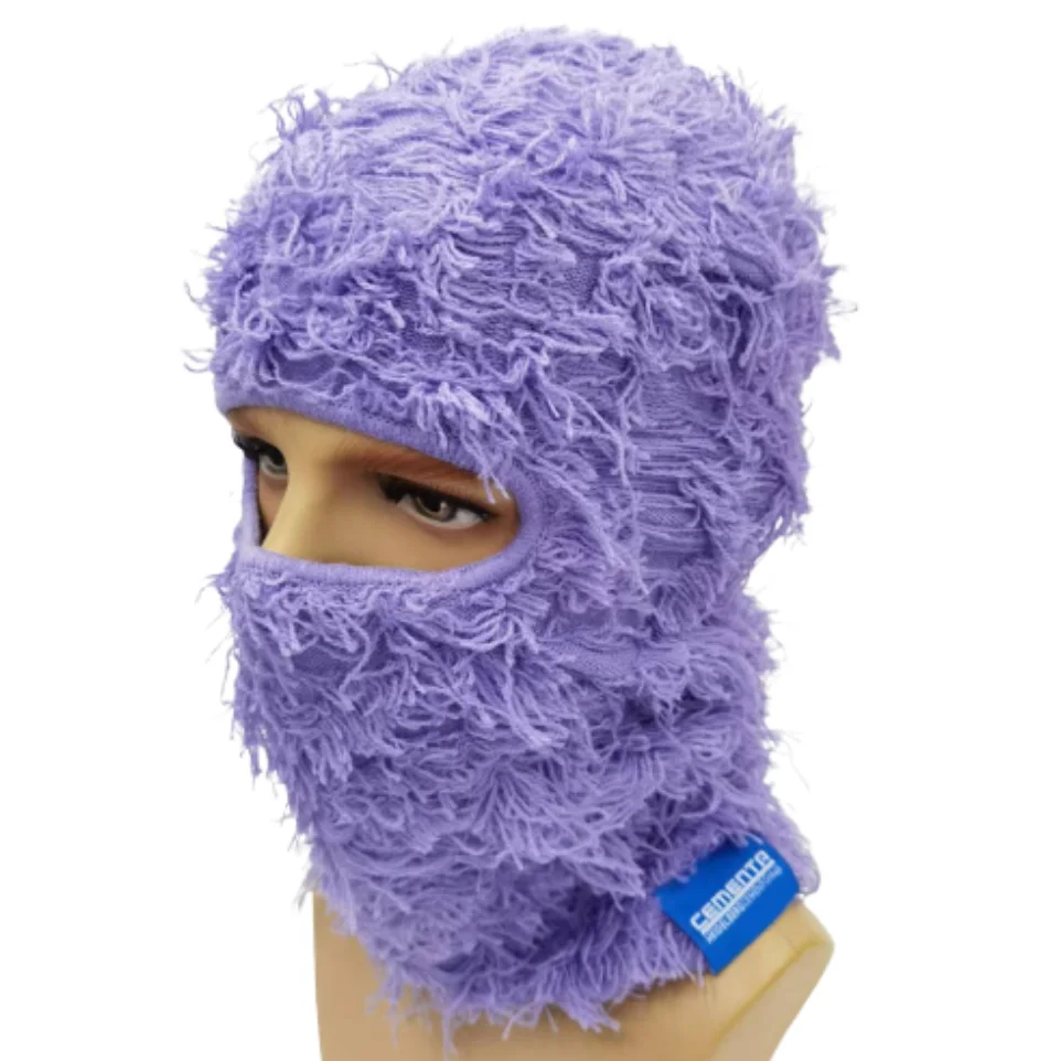 

Wholesale Designer Warm Winter Grassy Ski Mask One Hole Knit Full Face Cover Distressed Balaclava Custom