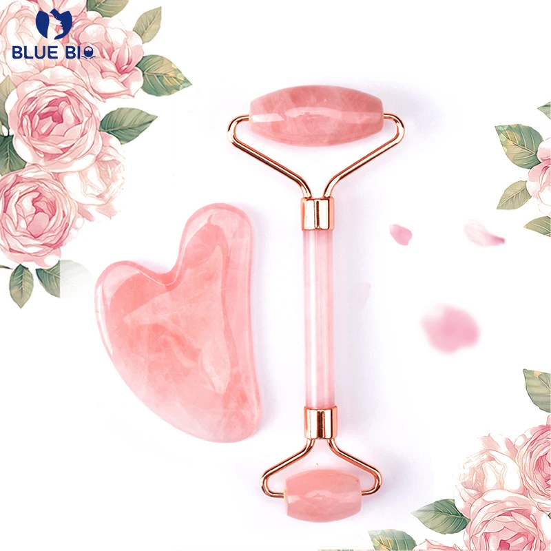 

wholesale natural pink quartz noiseless roller jade gua sha for face