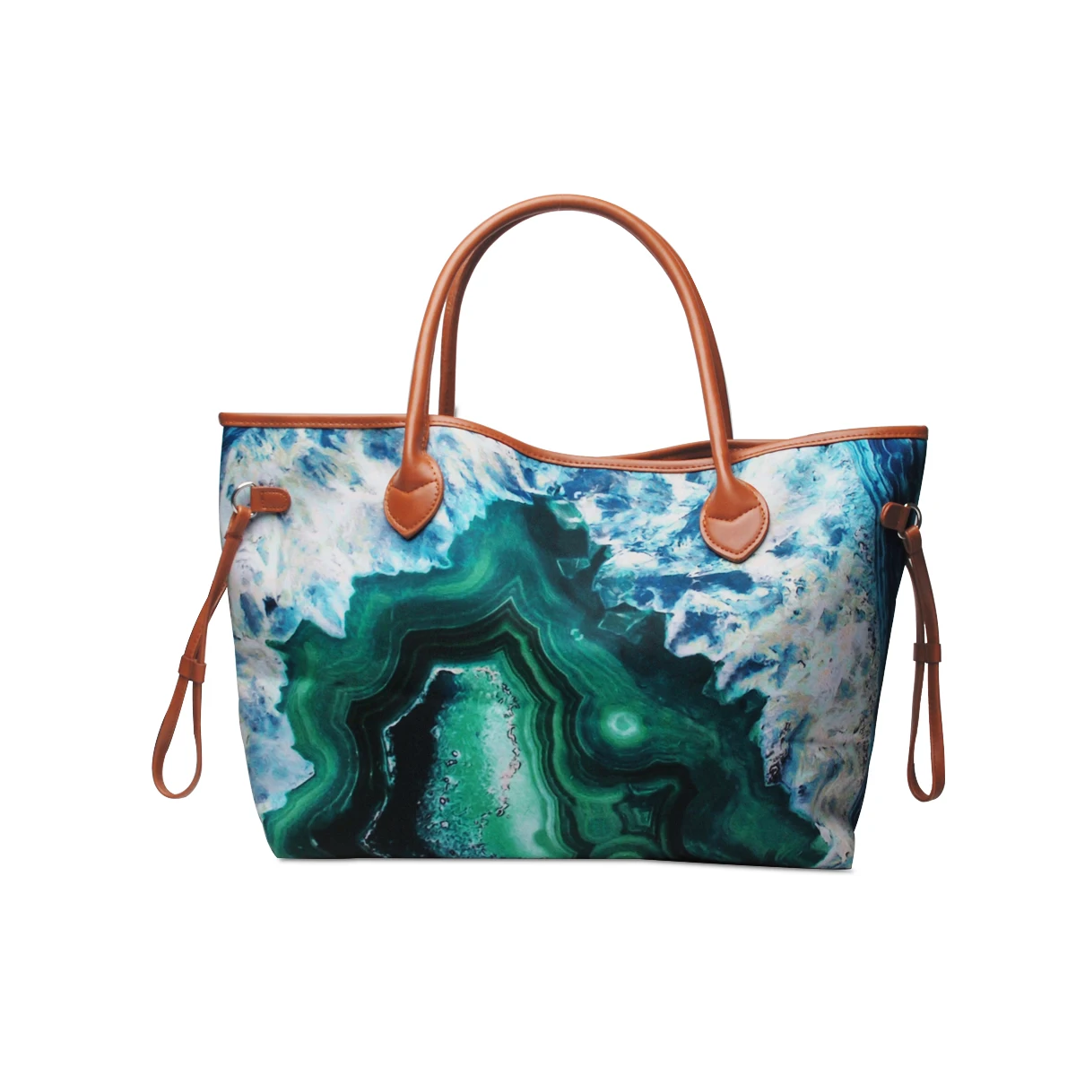 

wholesale Large Capacity Canvas Teal Tote Bag Abstract Art Cave Hole Travel Shopping Handbag with Snap Closure DOM113-1753