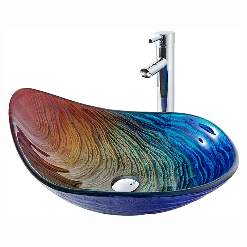 

Modern Glass Vessel Sink Above Counter Bathroom Vanity Wash Basin Bowl Glass Wash Basin