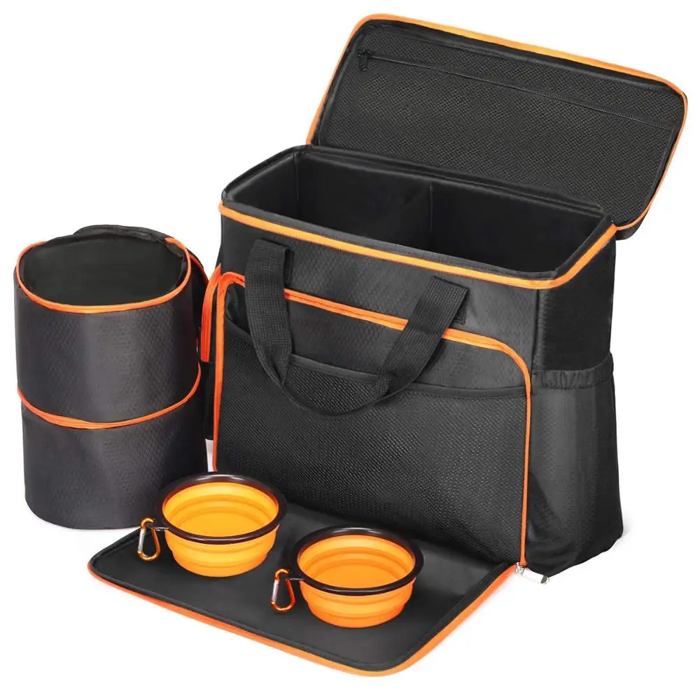 

Dog Travel Bag Airline Approved Pet Food Carrier Bag Includes 1 Pet Travel Tote 2 Dog Food Containers 2 Collapsible Dog Bowls, Customized color is available