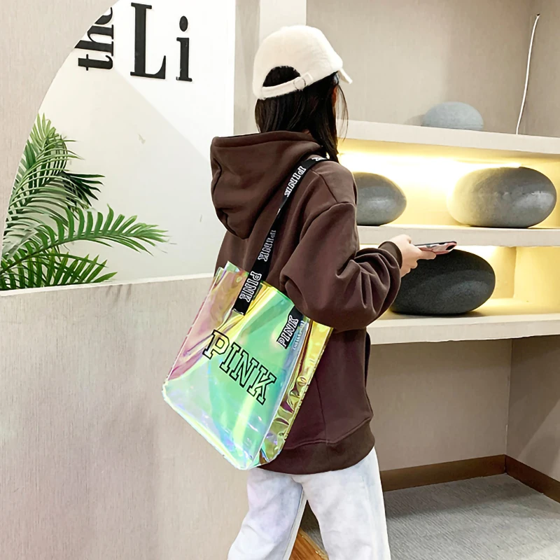 

Light Luxury Trendy PVC Handbags Colorful and Charming Shopping Bags Tote Bags with Custom Printed Logo, Laser