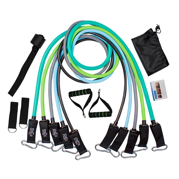 

11 Piece Gym Fitness Equipment Pull Rope Door Mounted Resistance Tube Band 150 lbs