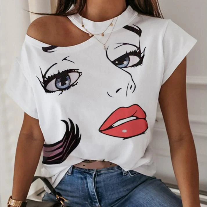 

2020 Summer Fashion Girls Tshirt Off Shoulder Short Sleeve Casual T Shirts For Women