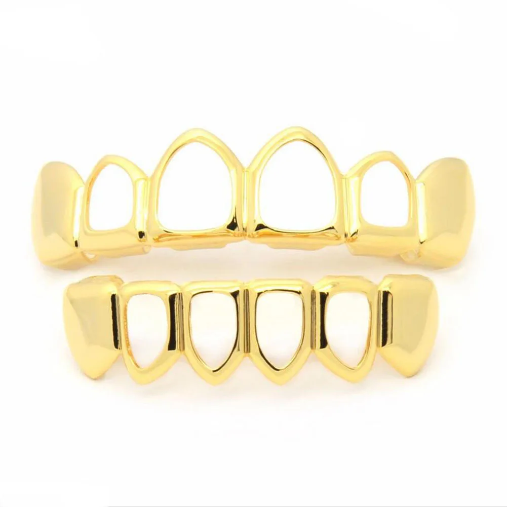 

Gaby High Quality hip hop Grillz teeth hollow Top & Bottom gold plated copper Grillz teeth set, Gold /silver/black/rosegoldcolor