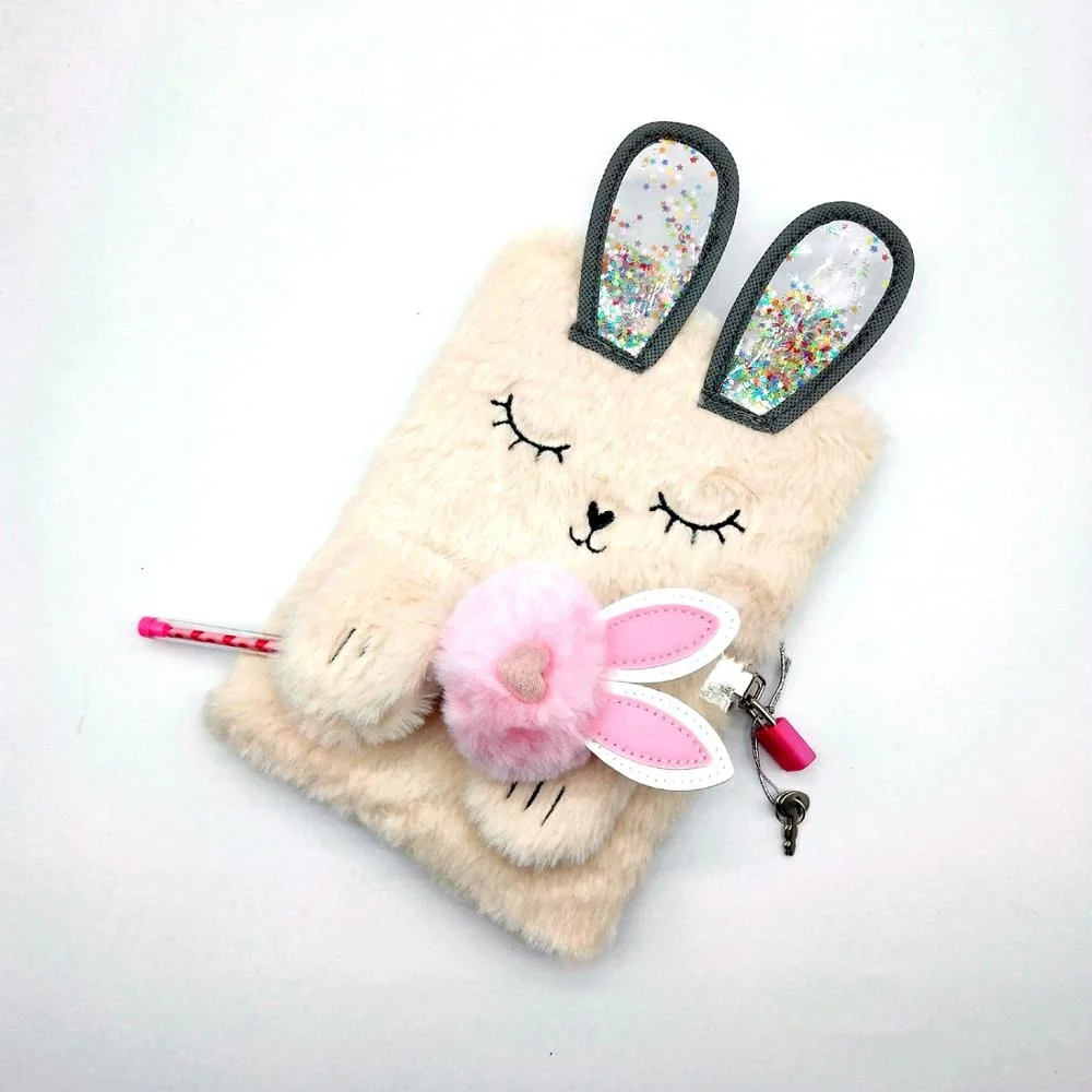 
Hot selling Animal Shaped Locking Soft Fluffy Plush Notebook With Lock And Pen 