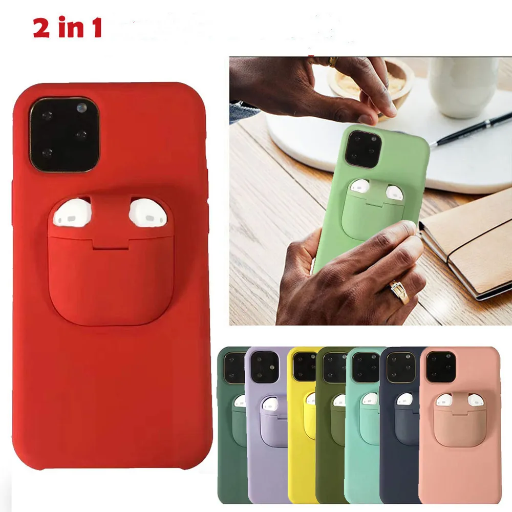 

2020 Newest 2 in 1 For Airpods Phone Case Soft Silicone Case For iPhone 11 Pro Max/XS/XR/8/8P/6P Phone Case With Airpods Holder