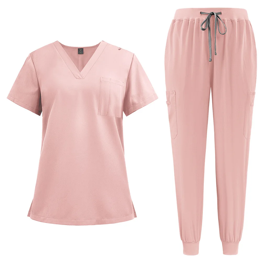 Scrubs Set for Women Nurse Uniform Jogger Suit Stretch Top & Pants With Multi Pocket for Nurse Esthetician Workwear