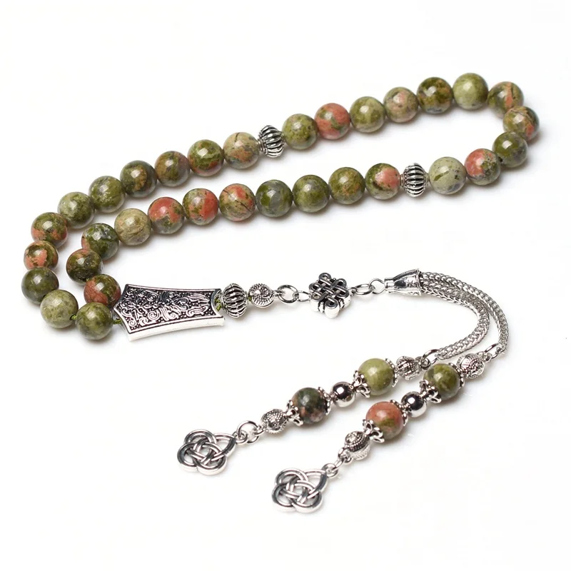 

natural flowers green stone necklace muslim tasbih prayer beads subha