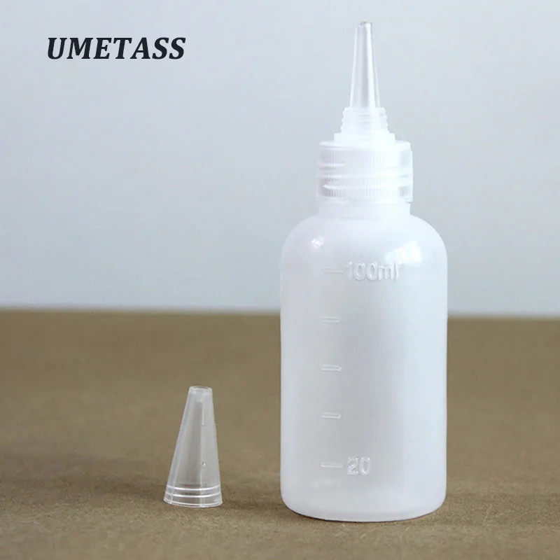 

100ml UMETASS Empty Liquid Packaging HDPE Squeeze Plastic Sharp Lid Bottle With Twist Lid Glue Container