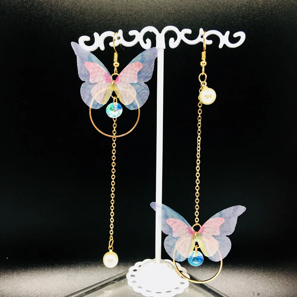 

Hot Selling Jewelry Colorful Butterfly Drop Earrings Fairy Butterfly Imitation Pearl Dangle Earrings For Girls Women