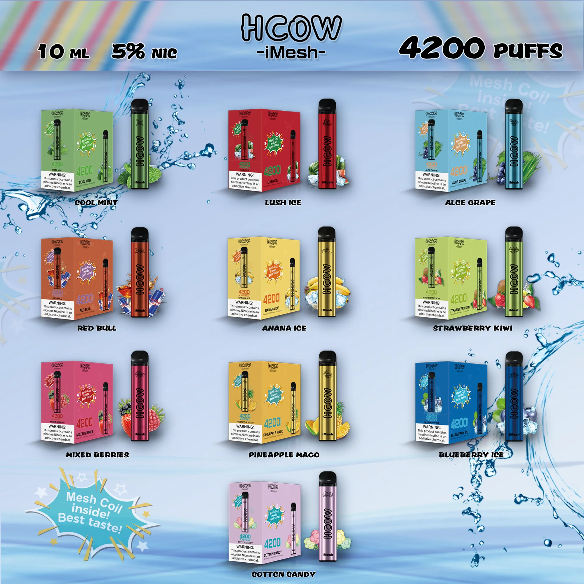 

HCOW iMesh 4200 VAPE PEN Mesh Coil Inside Best taste, Multi color