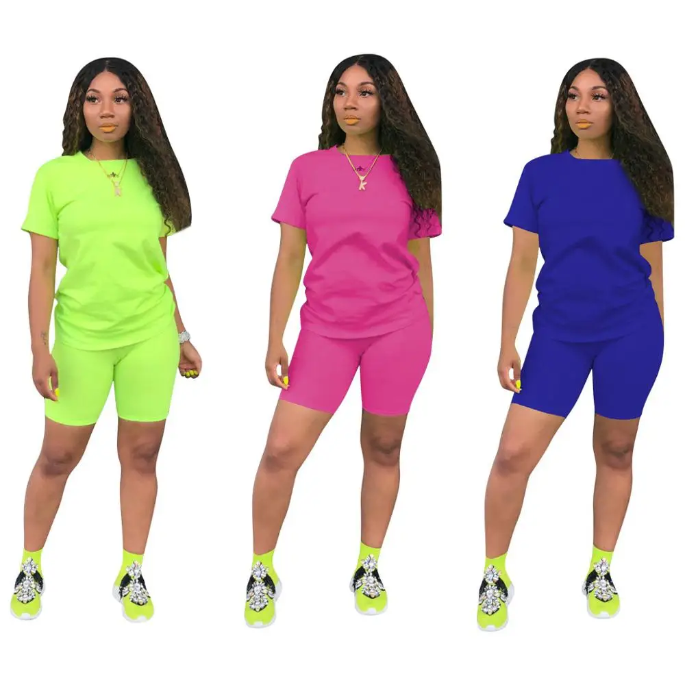 

SA3779 custom logo plain color short sleeve tshirt hot shorts ladies casual two piece set polyester tracksuit, As photo showed