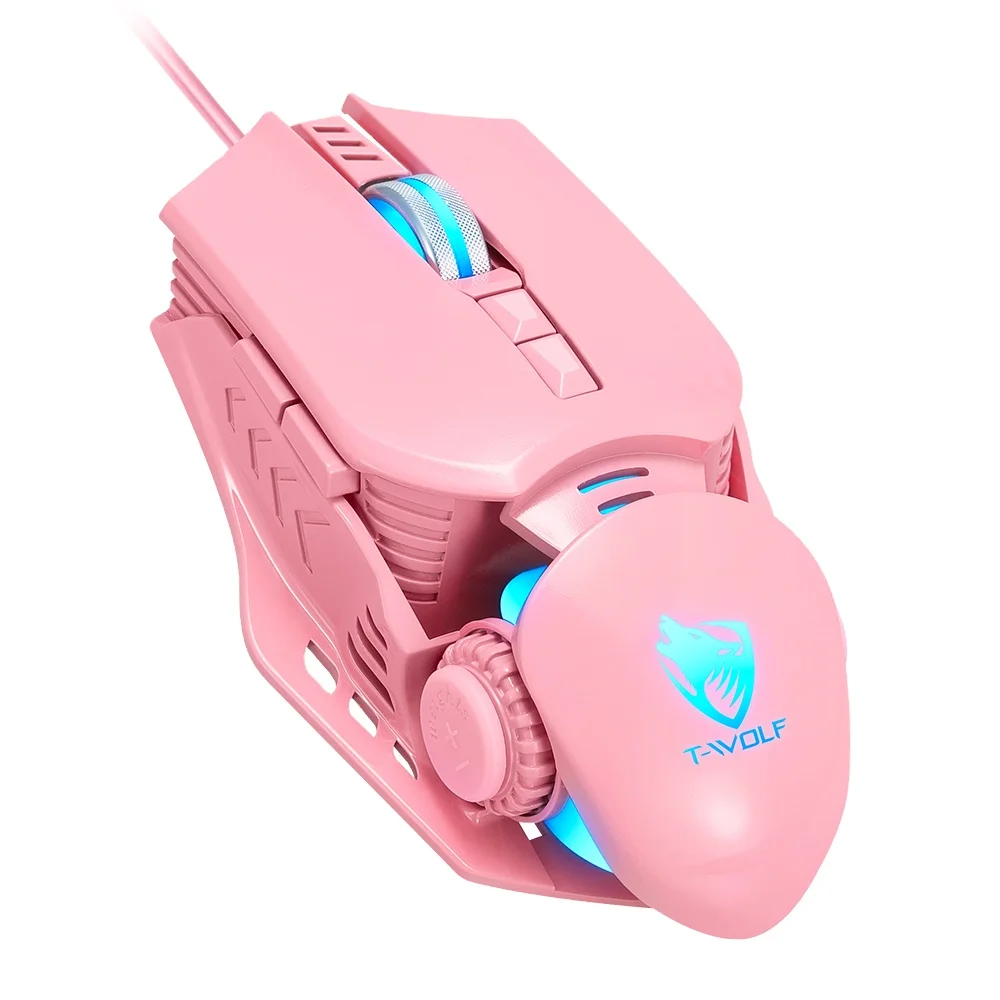 

Free shipping wired PC computer mouse gamer ergonomic LED 7- colorful breathing light gaming gamer mouse, Black, silver, pink
