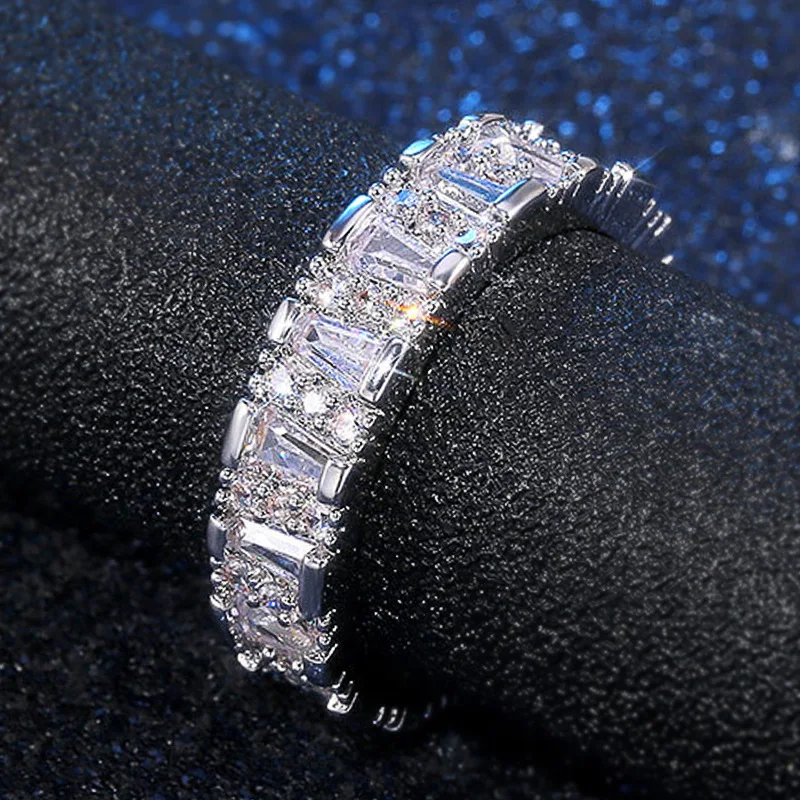 

Barlaycs 2020 Fashion Copper Designer Wedding Platinum Plated AAA Zircon CZ Stone Engagement Finger Ring Rings Jewelry for Women, Silver