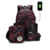 Latest full printed fashion student ultra light camouflage 3 pieces school backpack bag set with usb charger
