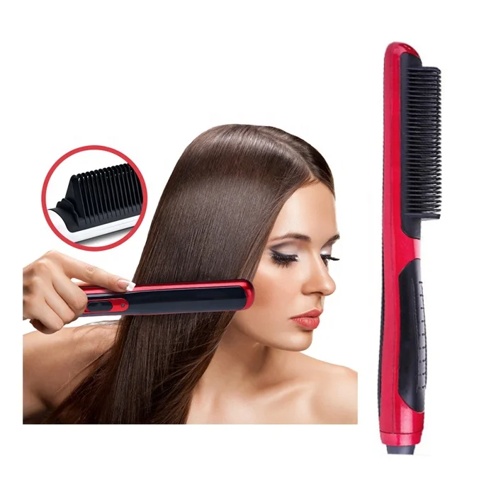 

China new innovative electric lcd hair comb straightener electric hair iron ceramic straightening brush, Black+red