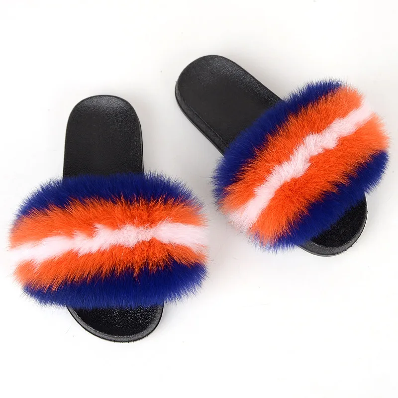 

American fashion fox fur slippers women raccoon fur slippers custom color and logo, Customized color