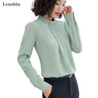 

Lenshin Soft and Comfortable Shirt Long Sleeve High-quality Blouse with Diamond Office Lady Work Wear Formal Green Top for Women