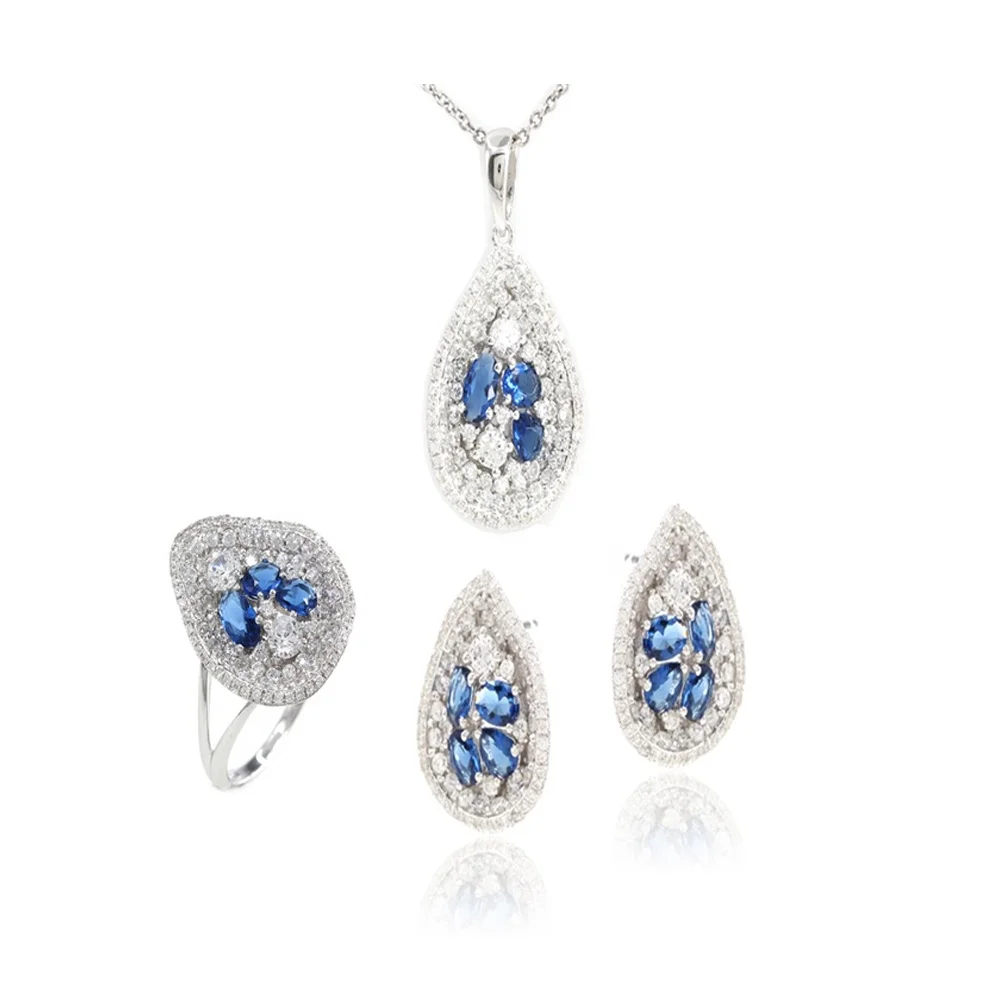 

Ensemble de bijoux Joyas Aquamarine Jewelry Set Pendant Earrings and Ring Sets Pendant Earrings Ring Zircon Diamond Jewelry Set