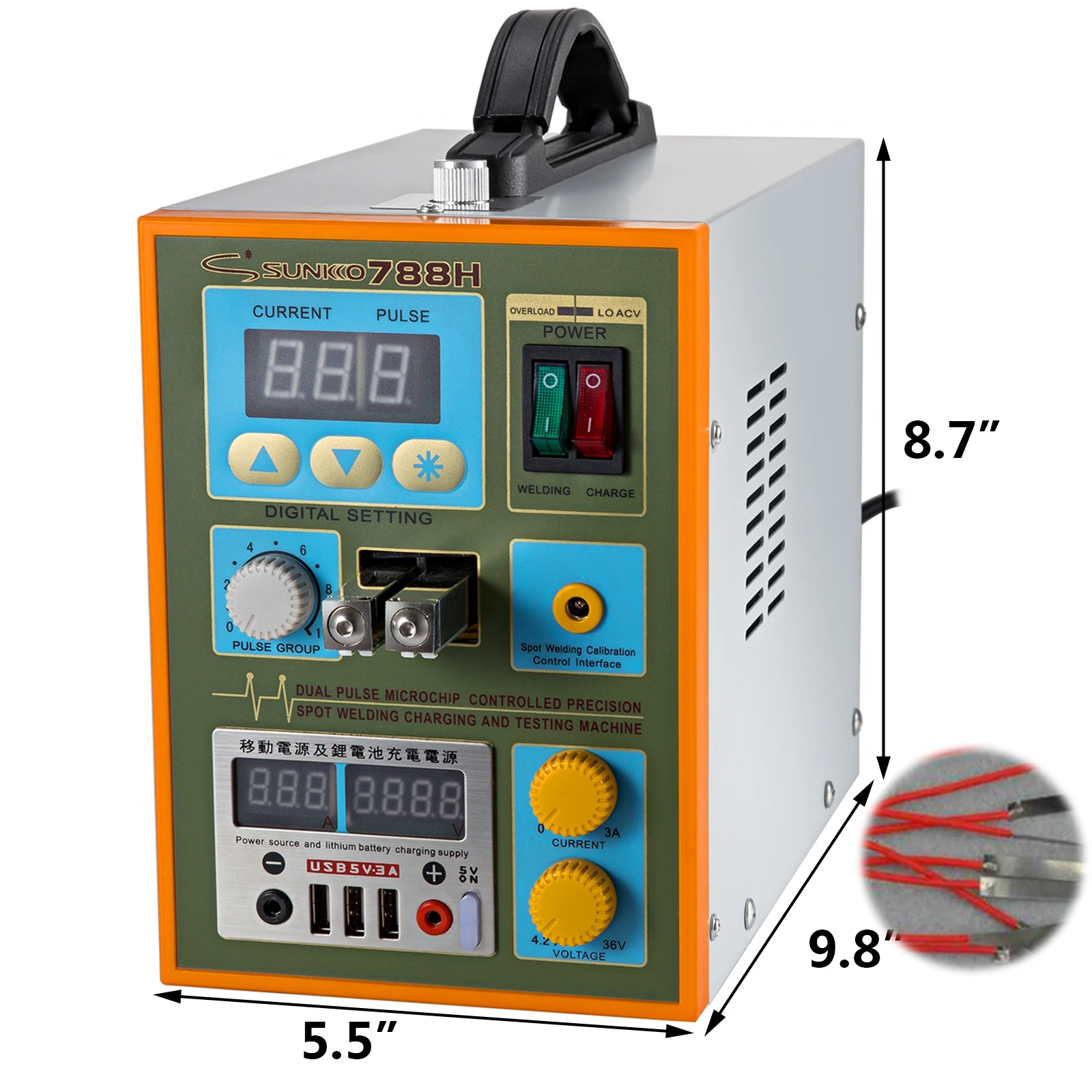2-18 Pulse Group 788H-USB Battery Pulse Spot Welder w/ 1Kg Nickel Plated Steel Strip for 18650 With LED Lighting Function