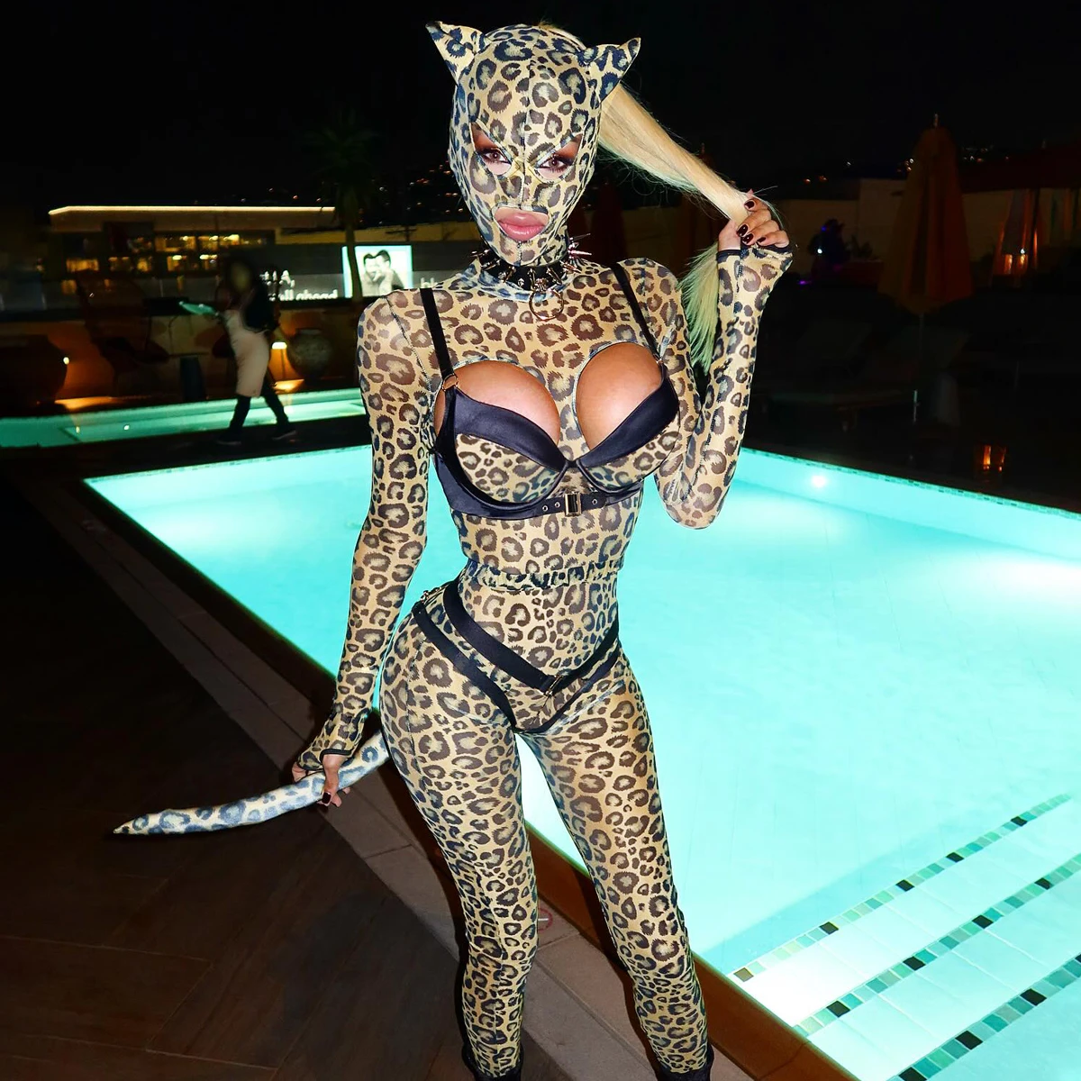 Leopard Print Hollow Out Costume Set Headgear