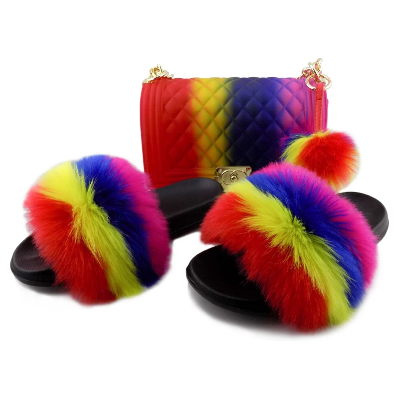 

Wholesale Fluffy Artificial Faux Fur Slides Women Fashion Slides, 7 colors
