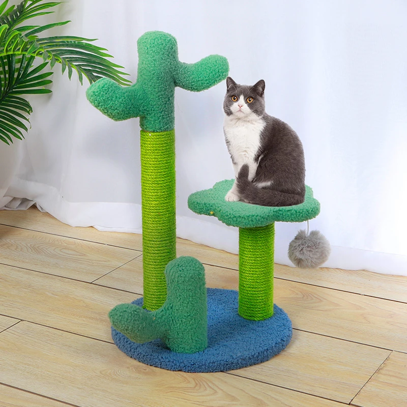 

Green Cactus Cat Tree Scratcher Sisal Cat Scratching Interactive Toys Wholesale