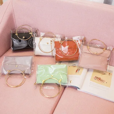 

FLB152 mini clear pvc women hand bags tote shoulder bags with round handle, White, gray, green black, pink, orange
