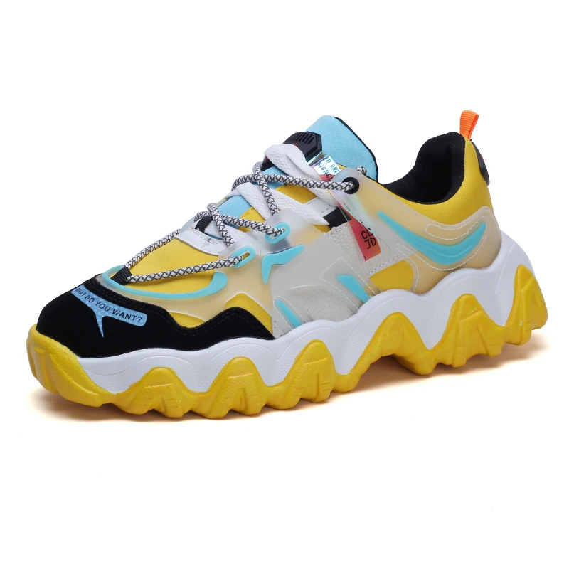 

2020 Latest Design Fashionable Style Soft Wave Sole Fancy Custom Logo Sneakers, Green, yellow, black red