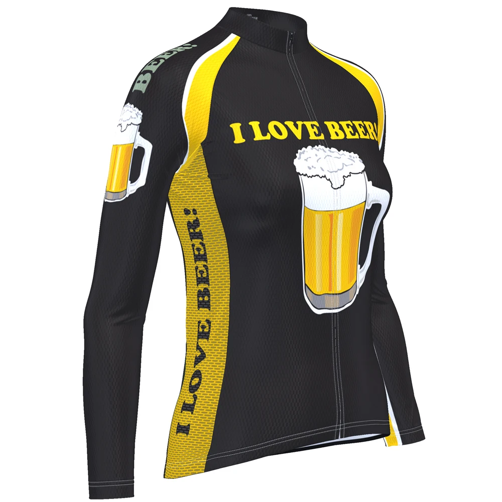 

HIRBGOD TYZ079-05 Beer Black Cycle Jersey Women Long Sleeve Bike Jersey Comfortable Cycling Jersey Plus Size Cycling Wear