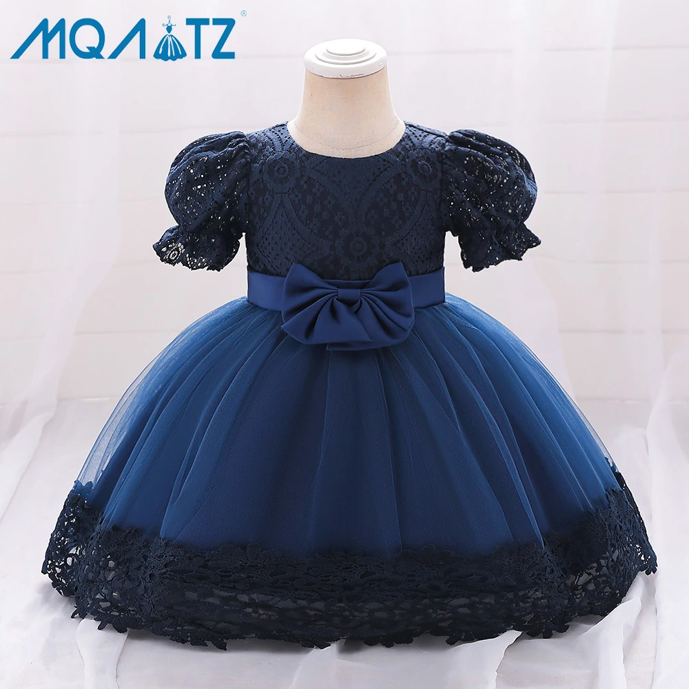 

MQATZ Latest Design Kids Party Evening Party Wear Short Sleeve Elegant Dress Bow Sequin Blue Dress For Kids Girl