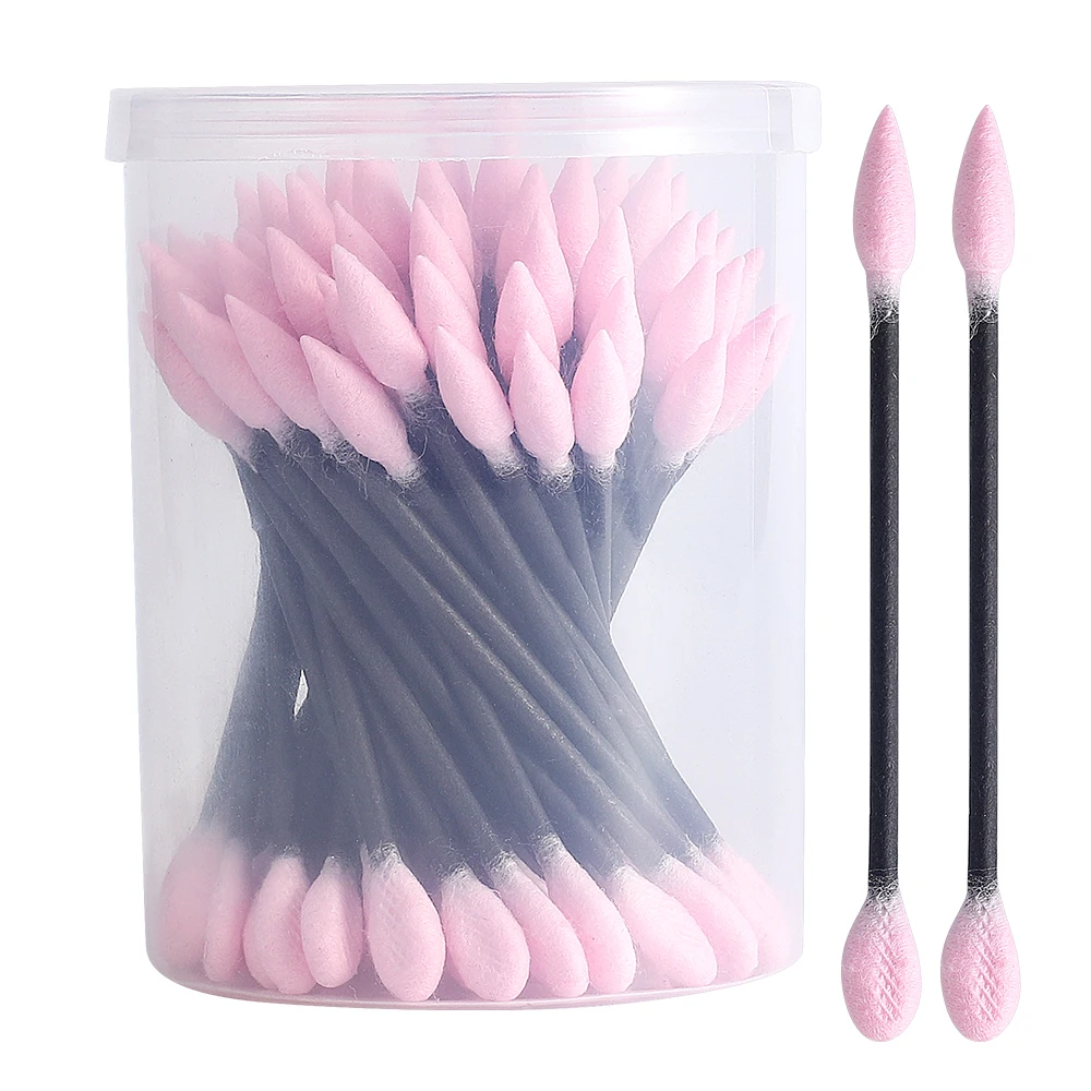 

180PCS Disposable Q Tips Pink Head Paper Stick Cotton Bud Earbuds Biodegradable Ear Buds Bamboo Charcoal Black Cotton Swabs, Black/pink