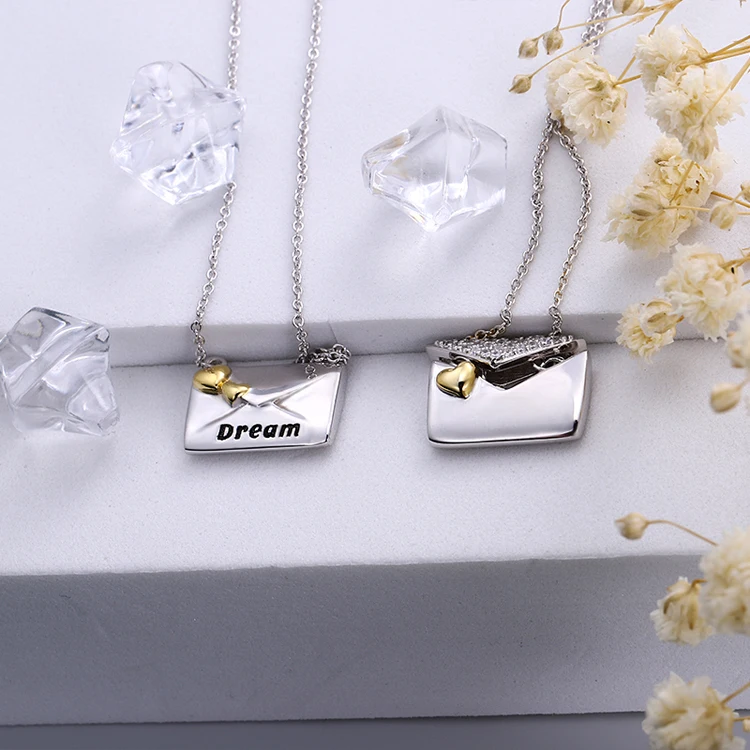 

wholesale gold plated 925 sterling silver custom letter love envelope necklace for women