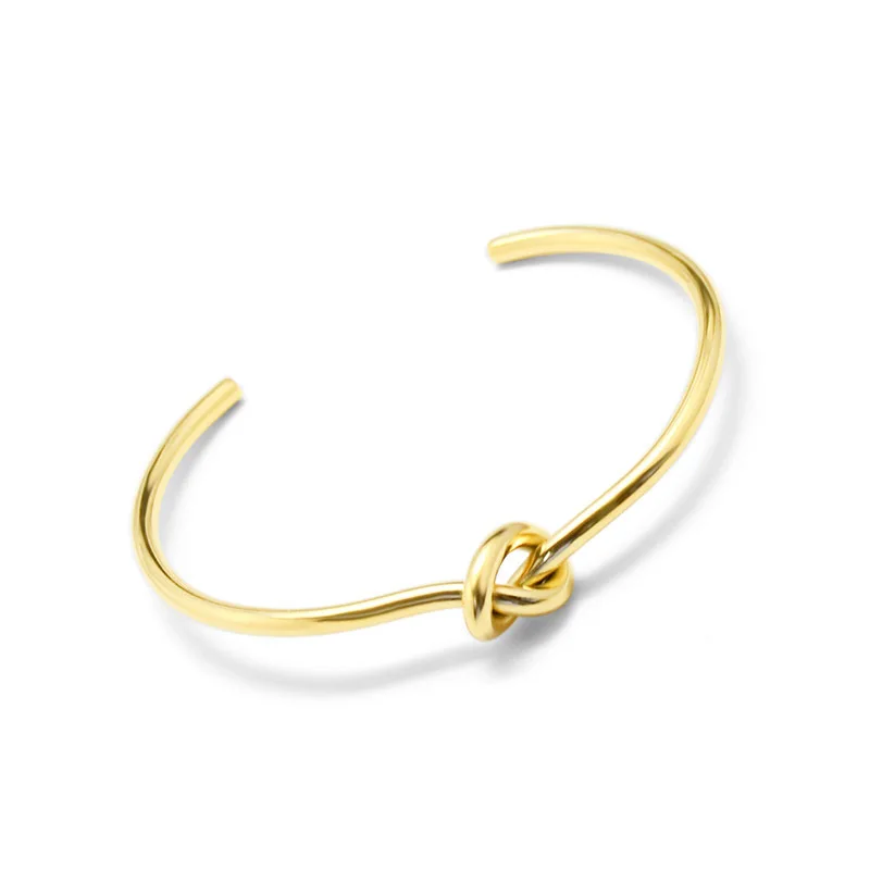 

Minimalist Jewelry Silver Gold Plated Stainless Steel Bangle Adjustable Women Open Knot Bangle Bracelet