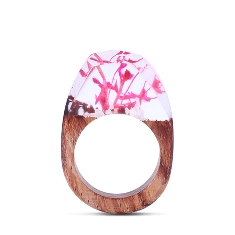 

2021 Sailing Jewelry Magic Forest Handmade Ring Dry Flower Resin Wooden Ring Women Resin Wood Rings