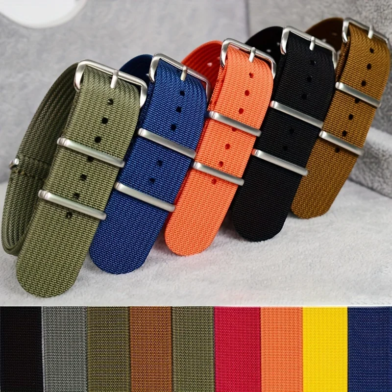 canvas Ribbed Watch Strap Nylon replacement strap adjustable band 20mm22mm  smart watch band green Wilderness wristband