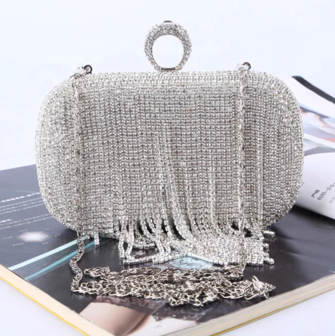 

Luxury Lady Wedding Bridesmaid Bling Purse Crystal Rhinestone Mini Top Handbag Tassel Women Clutch Evening Bags