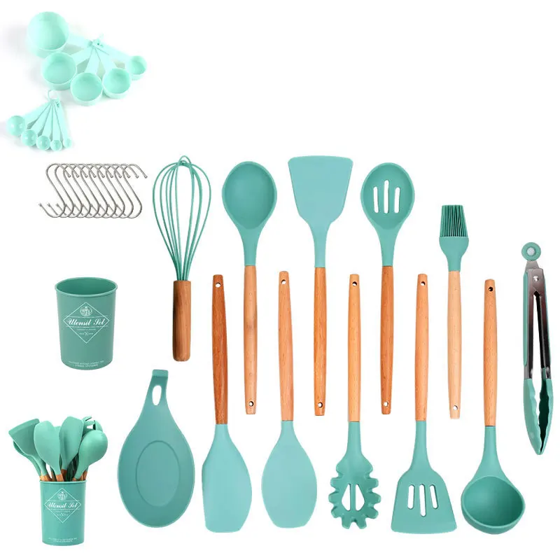 

23pcs Wooden Kitchenware Silicone Accessories Utensil Set with Holder Silicon Tongs Modern Kitchen Utensils set from china