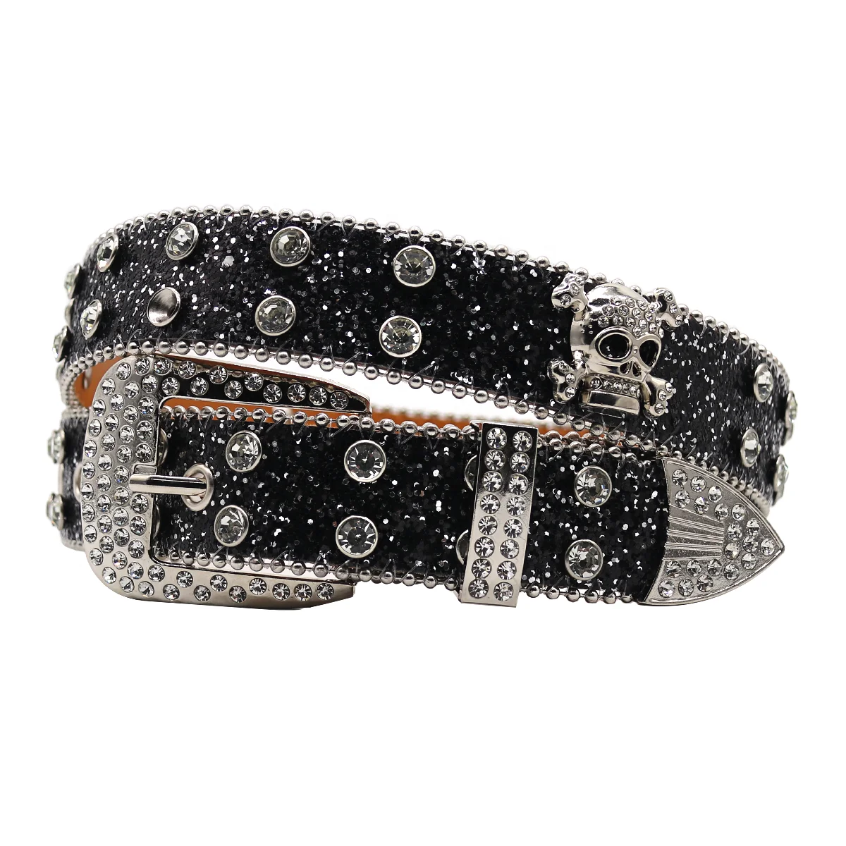 Studded GG Elastic Streetwear Beaded Black PU Leather Alloy Buckle Y2k Fashion Belts Customer Customization Wholesale Rhinestone