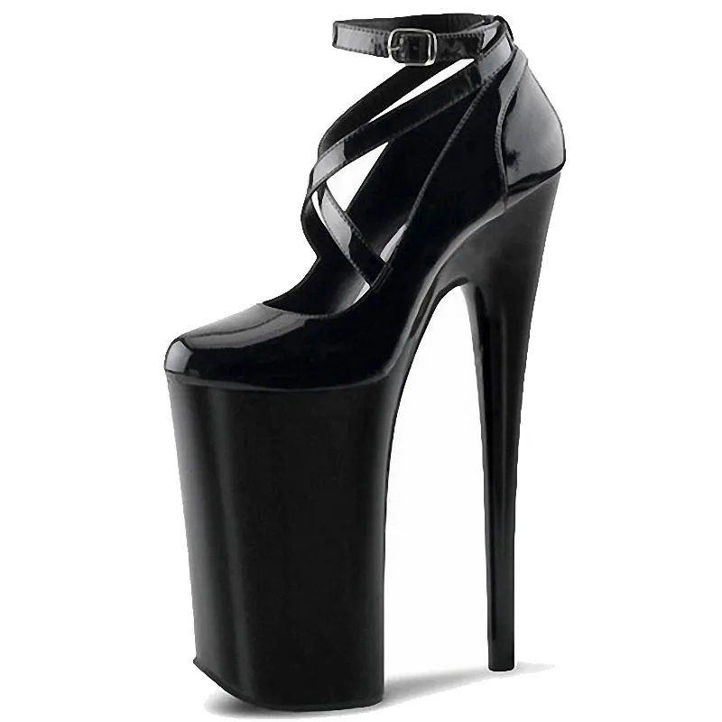 Women's Large Sandal 20 cm Super High Heel Platform Black Shallow Cross Band Transvestite Pole Dancer Club Dance Slip-On Autumn