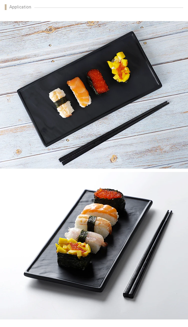 Restaurant Rectangular Dinner Plates, Better Quality Japanese Sushi Plate Ceramic, Hotel Black Stone Slate Steak Plate/