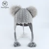 High Quality Cute Baby Knitted Hat Winter Kids Four Racoon Fur Pom Pom Balls Beanie Hats