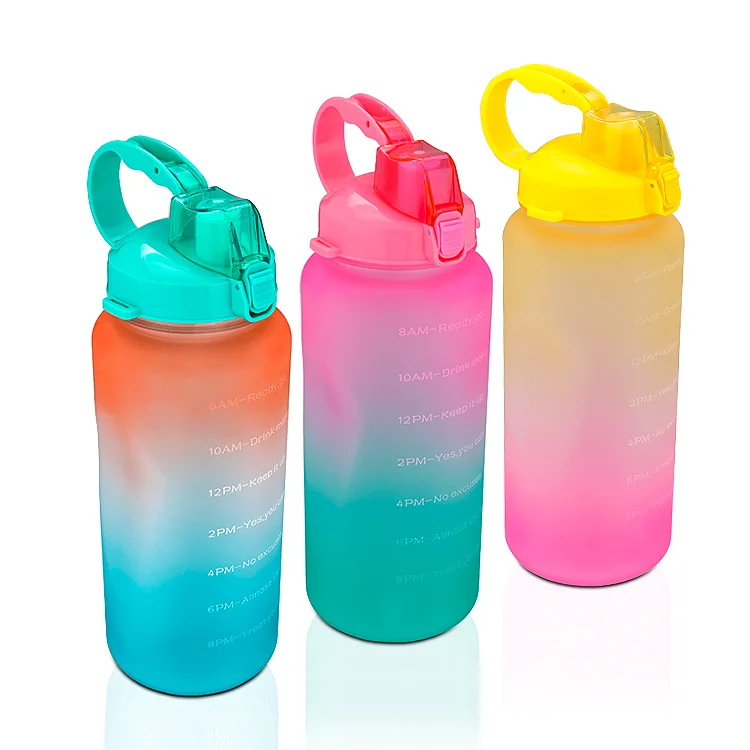 

Custom Logo Gradient PETG Drinking Bottle 64 oz Bpa Free GYM Motivational Water Bottles with Time Marker, Gradient or custom