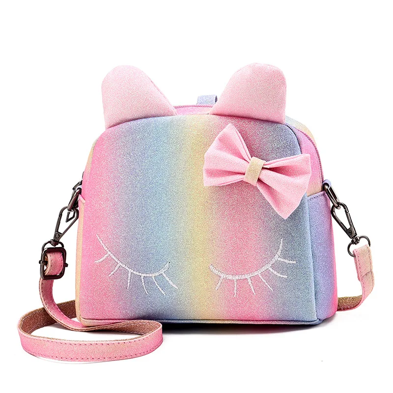 

Wholesale Cute Cartoon Cat Rainbow Kids bag Toddlers Wallet Crossbody Bags for Little Girls