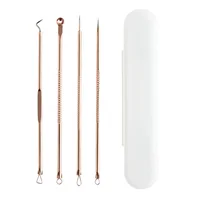 

4pcs Rose Gold Stainless Steel Acne Needle Comedone Extractor Nose Whitehead Blackhead Remover Tool Set Kit