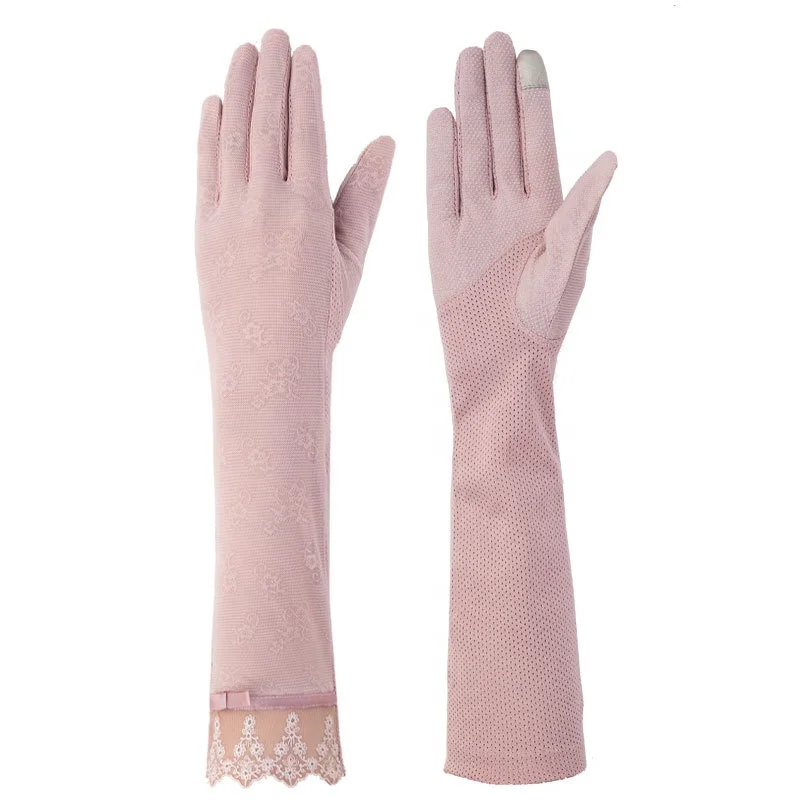 

Outdoor Summer Women Long Sun UV Protection Gloves Breathable Lace Screen Touch Driving Gloves Thin Full Finger Arm Cover, 7 colors available