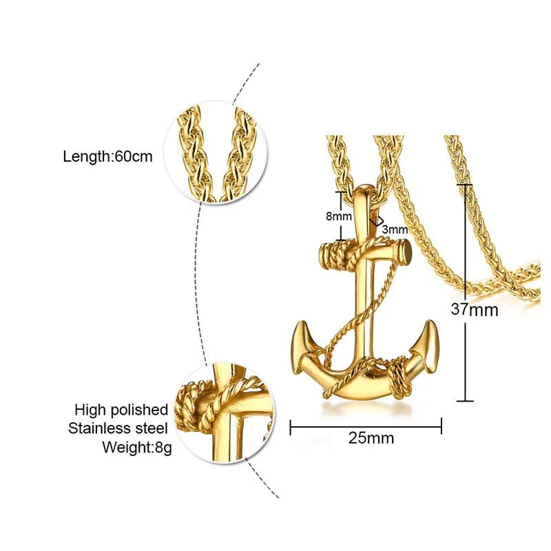 

YWLY Stainless Steel Sea Anchor Sailor Man Men Necklaces Chain Pendants Punk Rock Hip Hop Unique for Male Boy Fashion Jewelry